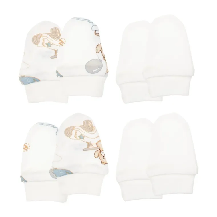 Rękawiczki niedrapki chłopięce, ecru, zestaw, 4 szt., Nicol