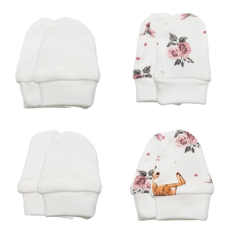 Rękawiczki niedrapki dziewczęce, ecru, zestaw, 4 szt., Nicol