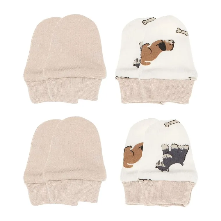 Rękawiczki niedrapki niemowlęce, beżowe, zestaw, 4 szt., Nicol