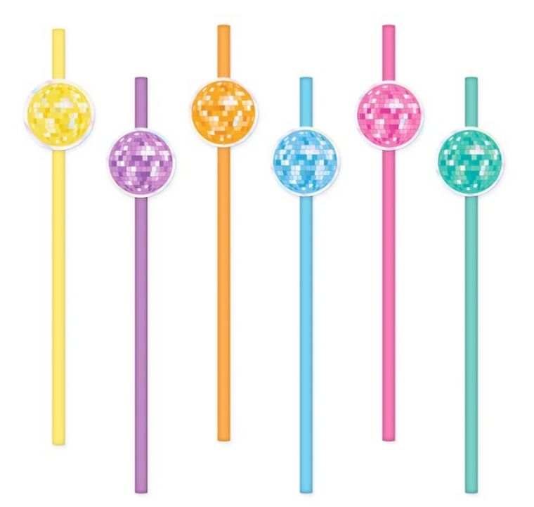 Retro disco, słomki papierowe, lata 80-te, 19, 5 cm, 6 szt.