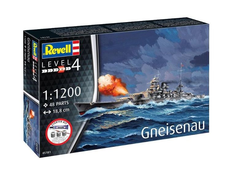 Revell, Starter Kit, Battleship Gneisenau, model do składania z farbkami, 1:1200