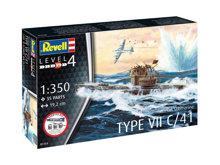 Revell, Starter Kit, German Submarine Type VII C-41, model do składania z farbkami, 1:350