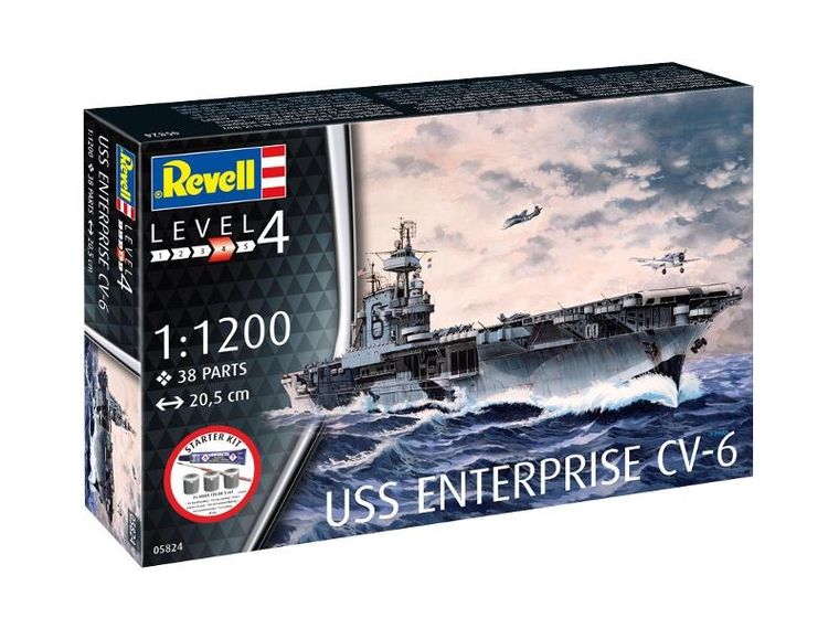Revell, Starter Kit, USS Enterprise CV-6, model do składania z farbkami, 1:1200