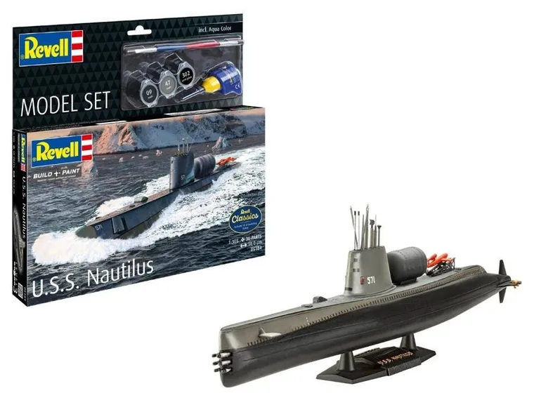 Revell, U.S.S. Nautilus, model łodzi podwodnej do składania z farbkami, 1:305