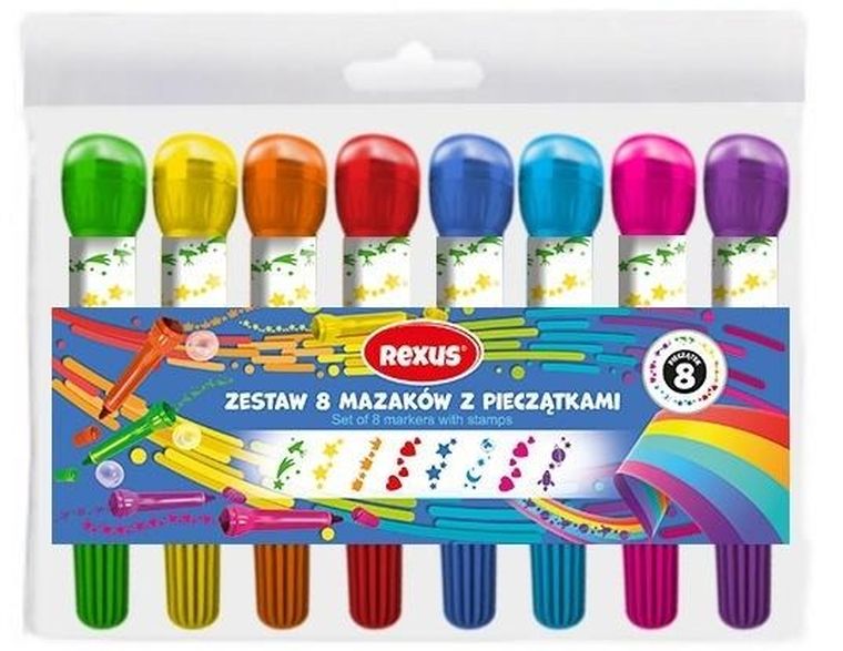 Rexus, flamastry z pieczątkami, 8 szt.