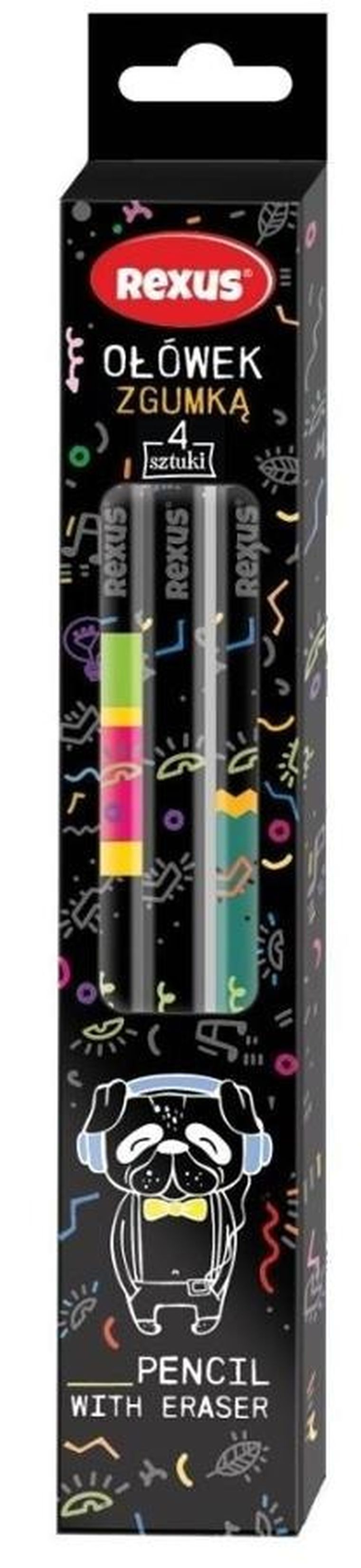 Rexus, ołówki z gumką, 4 szt.