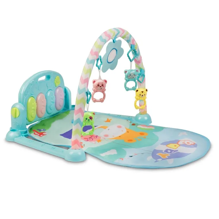 Ricokids, edukacyjna mata interaktywna XXL, z pianinkiem i zabawkami, turkusowa