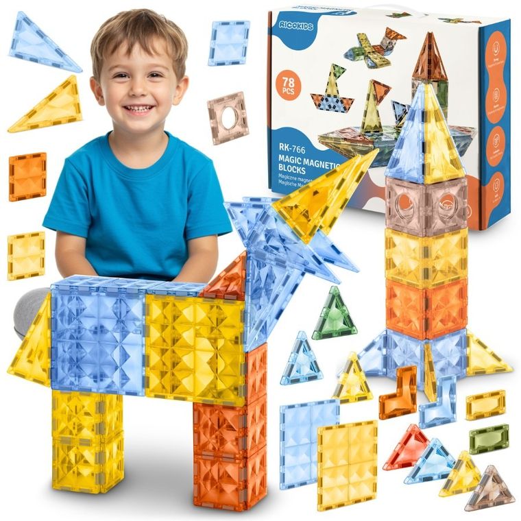 Ricokids, klocki magnetyczne, 78 elementów