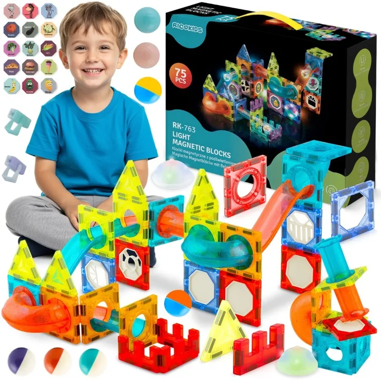 Ricokids, klocki magnetyczne z podświetleniem, 70 elementów