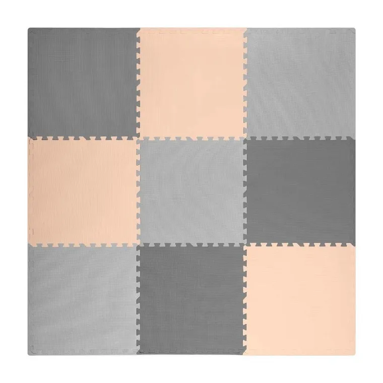 Ricokids, mata piankowa, puzzle, szachownica, 9 elementów, szaro-brzoskwiniowa, 180-180 cm