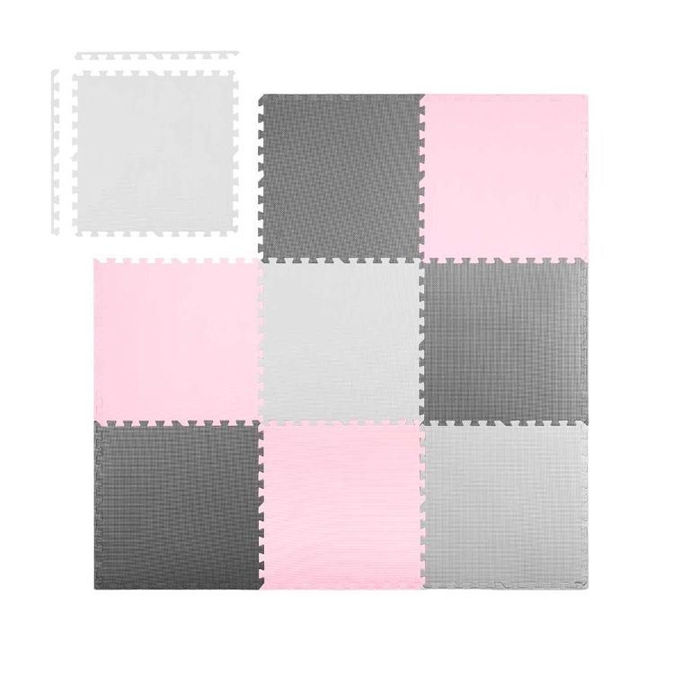 Ricokids, mata piankowa, puzzle, szaro-różowa, 9 elementów, 180-180 cm