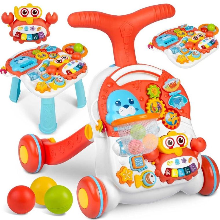 Ricokids, pchacz, chodzik edukacyjny 2w1, RK-810, biało-czerwony