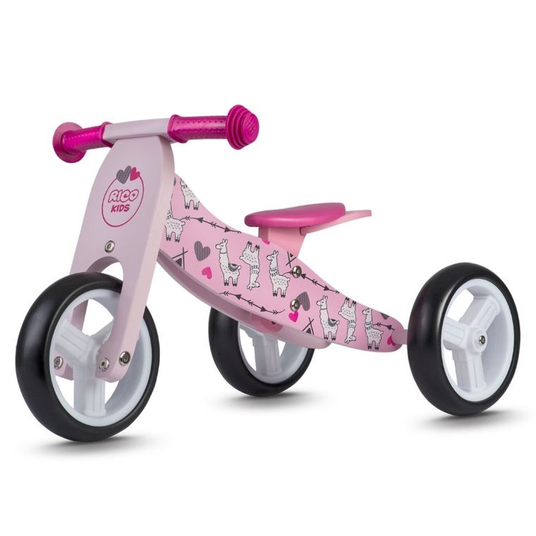 Ricokids, rowerek biegowy, trójkołowy, drewniany, różowy