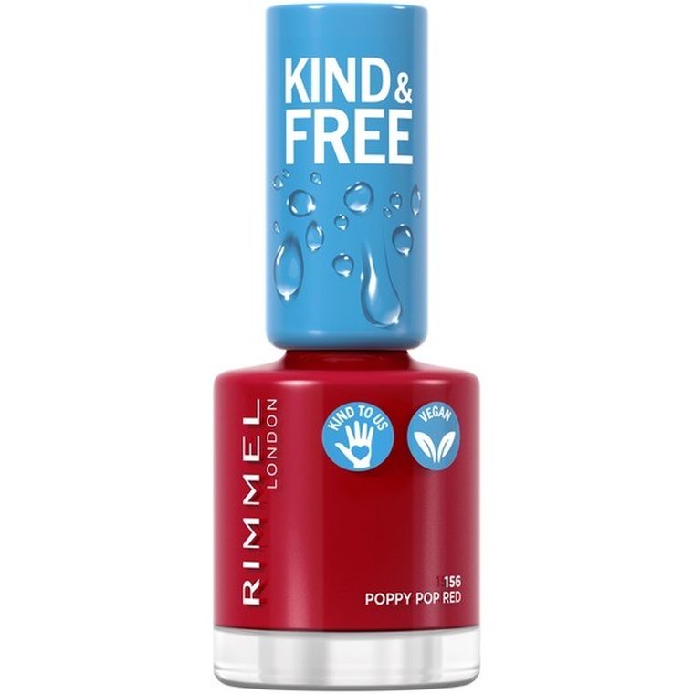 Rimmel, Kind & Free, wegański lakier do paznokci, 156 Poppy Pop Red, 8 ml