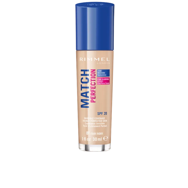 Rimmel, Match Perfection, SPF 20, podkład dopasowujący się do cery, 081 Fair Ivory, 30 ml