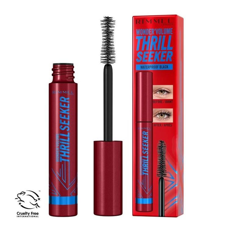 Rimmel, Wonder'Volume Thrill Seeker, wodoodporny i zwiększający objętość tusz do rzęs, nr 003, Waterproof Black, 8 ml