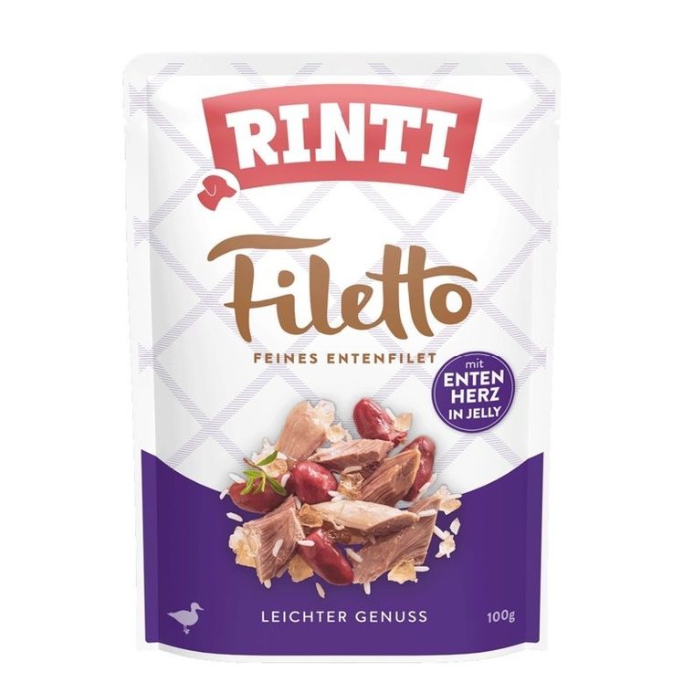 Rinti, Filetto, saszetka dla psa, kaczka i kacze serca, w galaretce, 100g