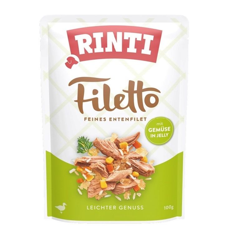 Rinti, Filetto, saszetka dla psa, kaczka i warzywa, w galaretce, 100g