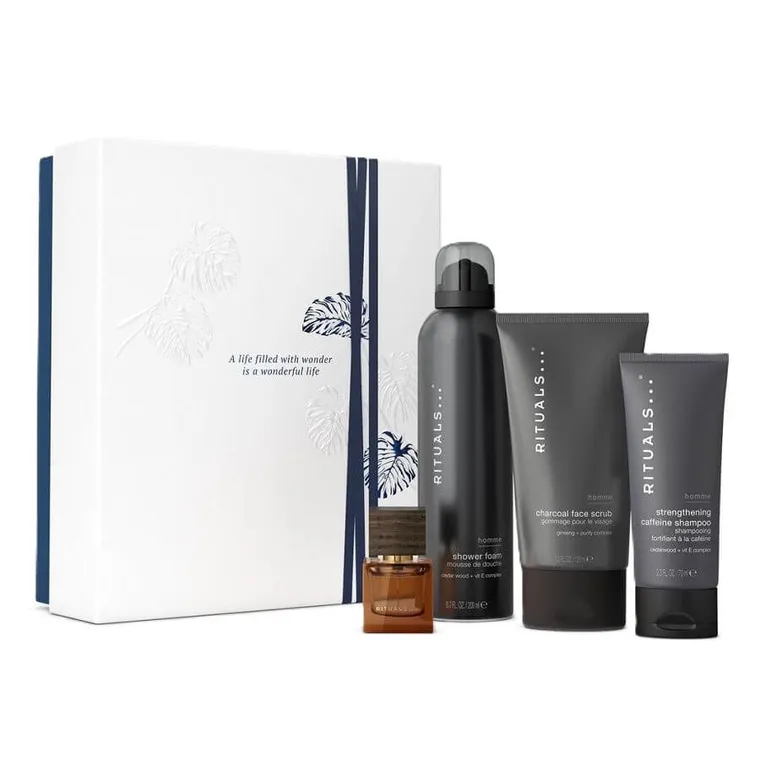 Rituals, Homme, zestaw prezentowy M: peeling do twarzy, 125g + pianka pod prysznic, 200 ml + szampon, 70 ml + woda perfumowana, 15 ml