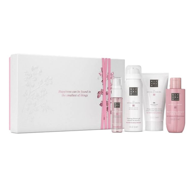 Rituals, The Ritual of Sakura, zestaw prezentowy S: żel pod prysznic, 50 ml + krem ​​do ciała, 70 ml + olejek pod prysznic, 75 ml + mgiełka do włosów i ciała, 20 ml