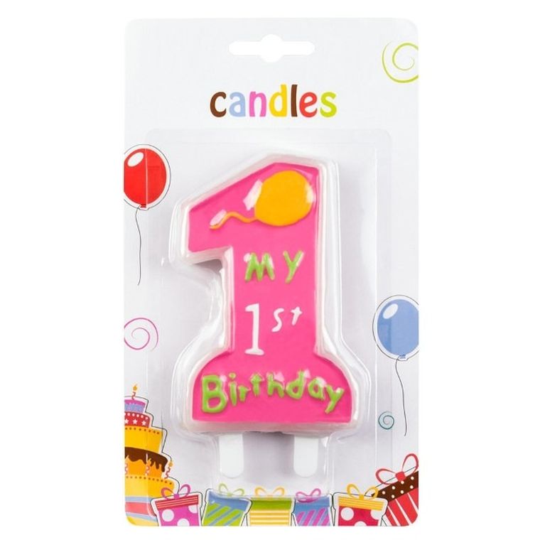 Roczek, świeczka na 1 urodziny, różowa