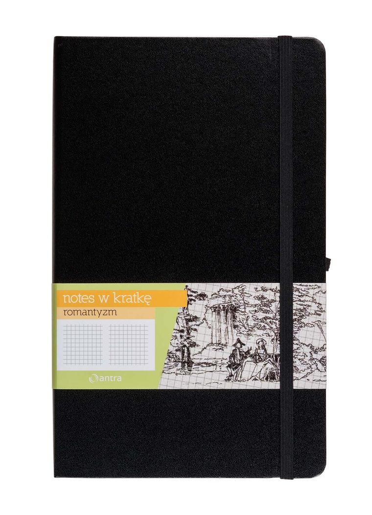 Romantyzm, notes A5 z gumką, w kratkę, czarny, 1 szt.