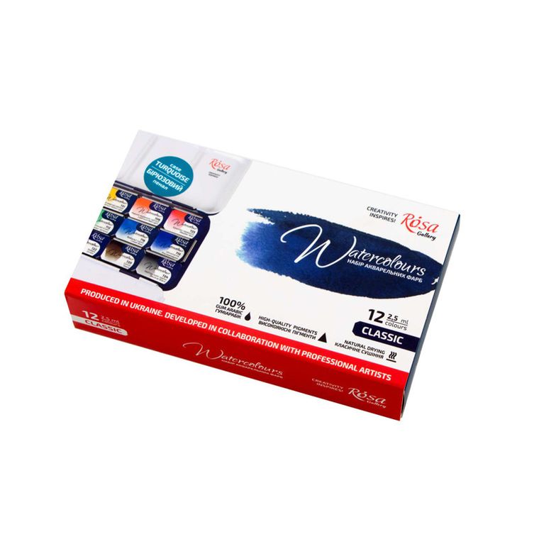 Rosa, farby akwarelowe w kostkach, classic, 12 kolorów