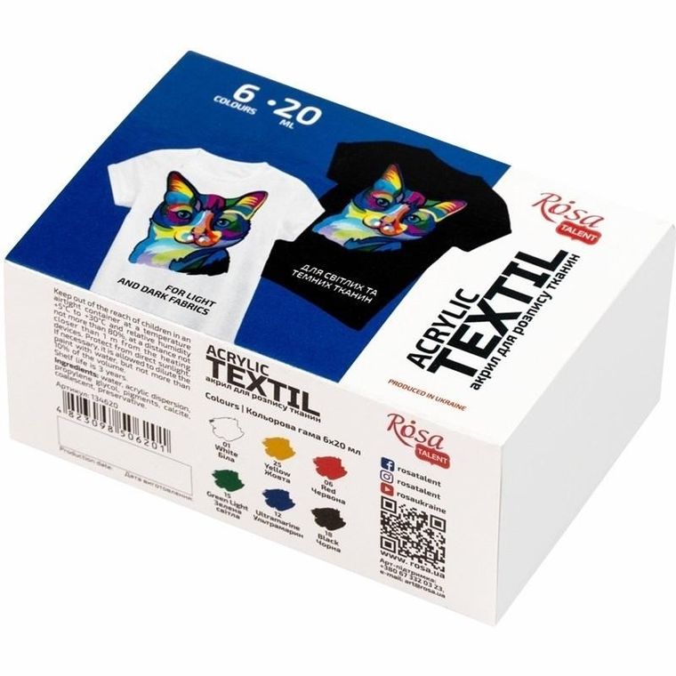 Rosa, farby do tkanin, 6 kolorów, 20 ml