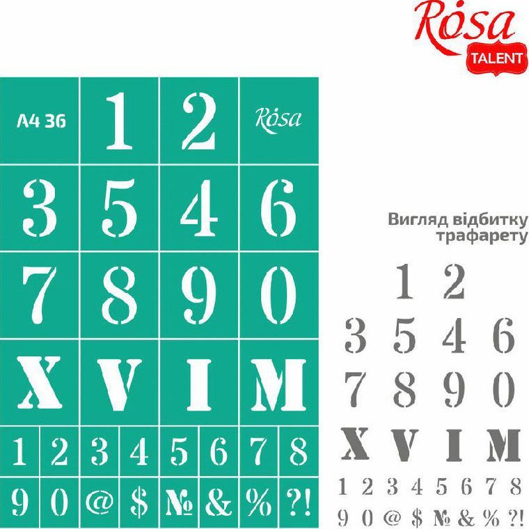 Rosa, szablon samoprzylepny wielokrotnego użytku, liczby, 21-29,7 cm