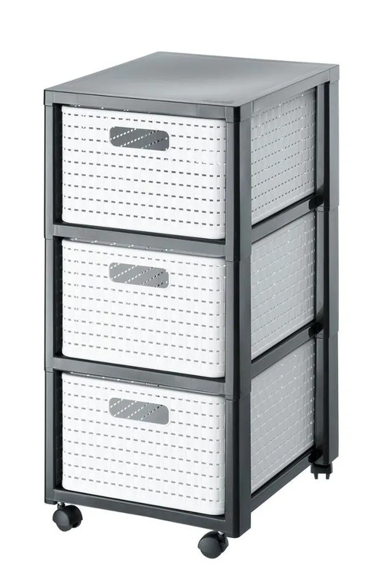 Rotho, Country, regał duży z 3 szufladami, biały/antracyt