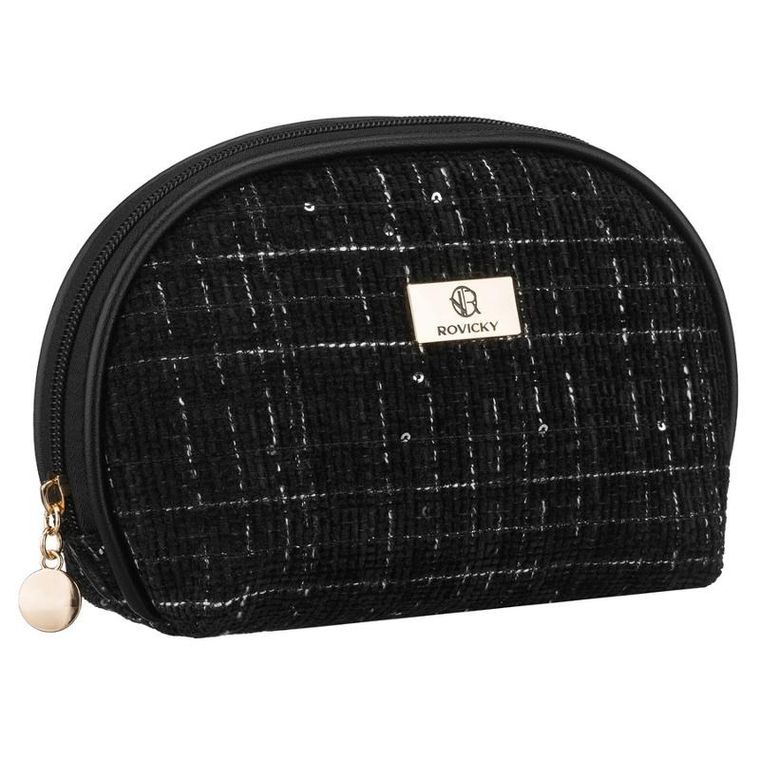 Rovicky, kosmetyczka, tkanina syntetyczna, 1-komorowa, krata, czarna