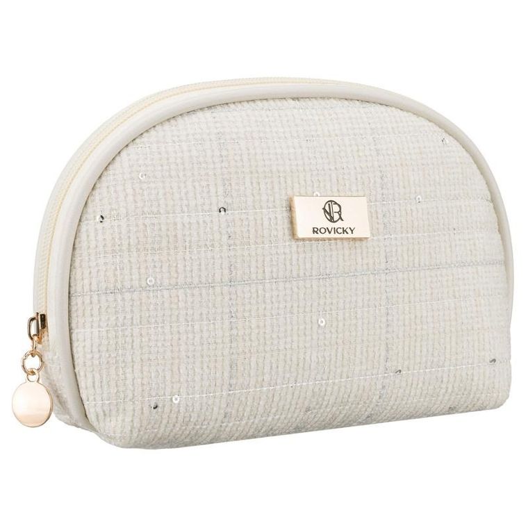 Rovicky, kosmetyczka, tkanina syntetyczna, cekinowa, beżowa