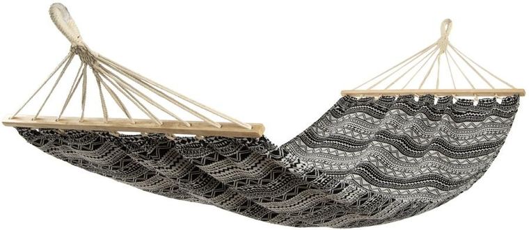 Royokamp, Etno, hamak ogrodowy z drążkiem, 2 osobowy, czarno-biały, 200-147 cm