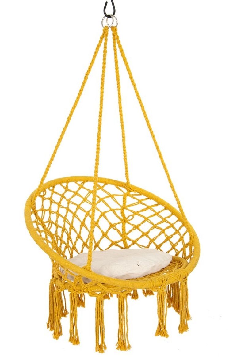 Royokamp, hamak ażurowy, fotel wiszący z poduszką, miodowy, 80-60 cm