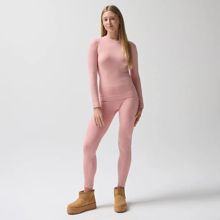 Różowe legginsy termoaktywne z domieszką wełny NOWEAR