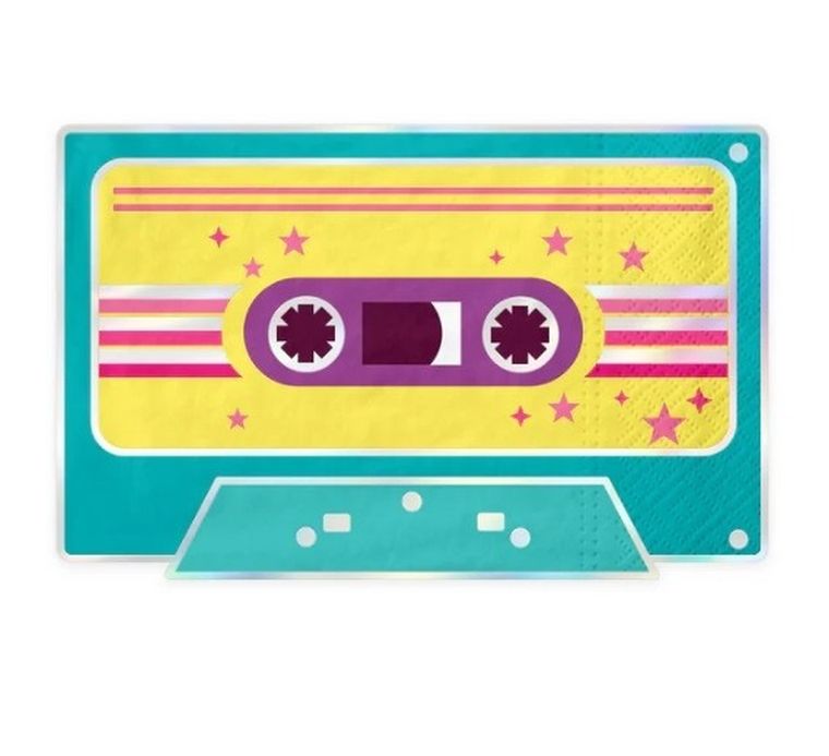 Rretro disco, serwetki papierowe, kasety magnetofonowe, lata 80-te, 33 x21 cm, 10 szt.