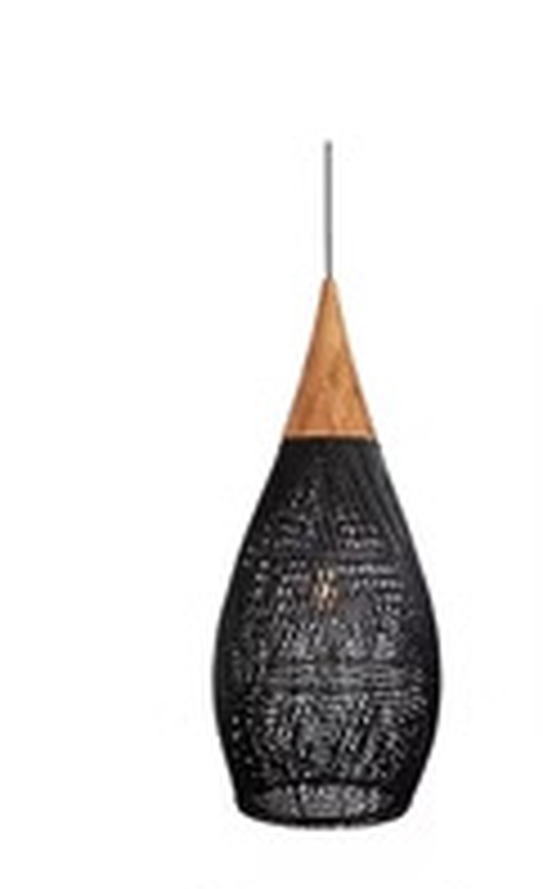 Rustykalna, lampa wisząca, rattanowa, 25 cm, czarna