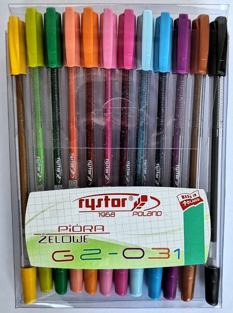 Rystor, długopisy żelowe, 12 szt. fluo i brokat