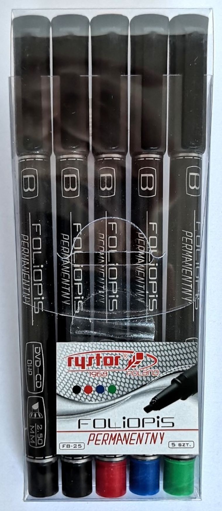 Rystor, foliopisy B, końcówka ścięta 2.5 mm, 4 kolory, 5 szt.