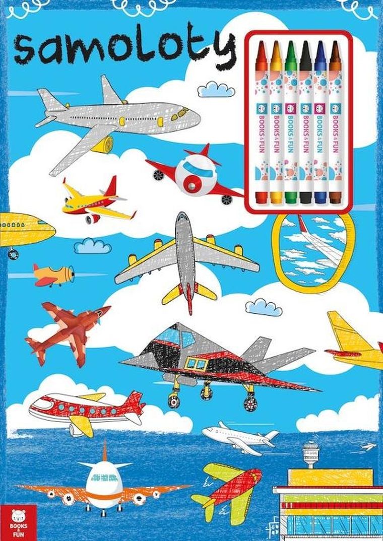 Samoloty. Kolorowanka z kredkami