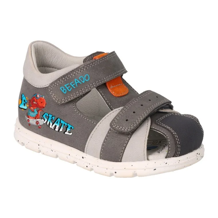 Sandały chłopięce, szare, skórzana wkładka, Befado