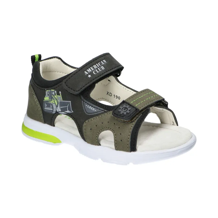 Sandały chłopięcie, khaki, skórzana wkładka, American Club