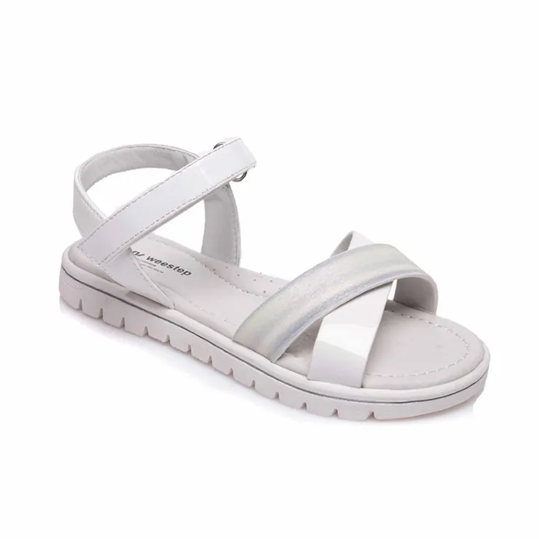 Sandały dziewczęce, białe, skórzana wkładka, Weestep