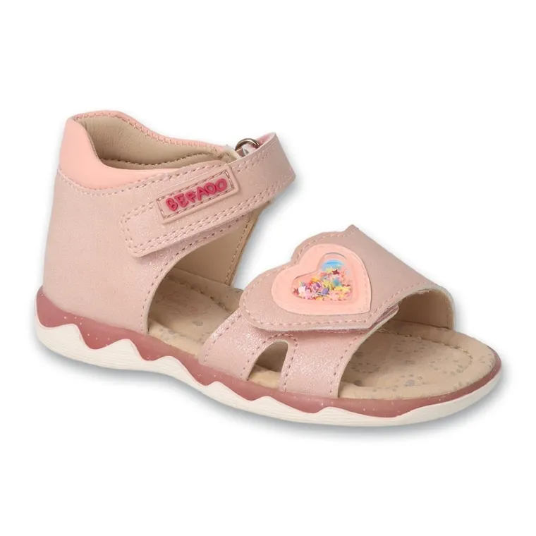 Sandały dziewczęce, różowe, skórzana wkładka, Befado