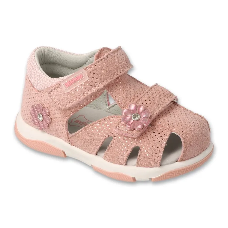 Sandały dziewczęce, różowe, skórzana wkładka, Befado