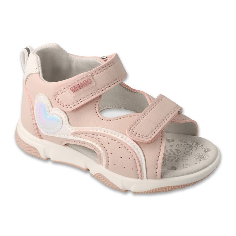 Sandały dziewczęce, różowe, skórzana wkładka, Befado