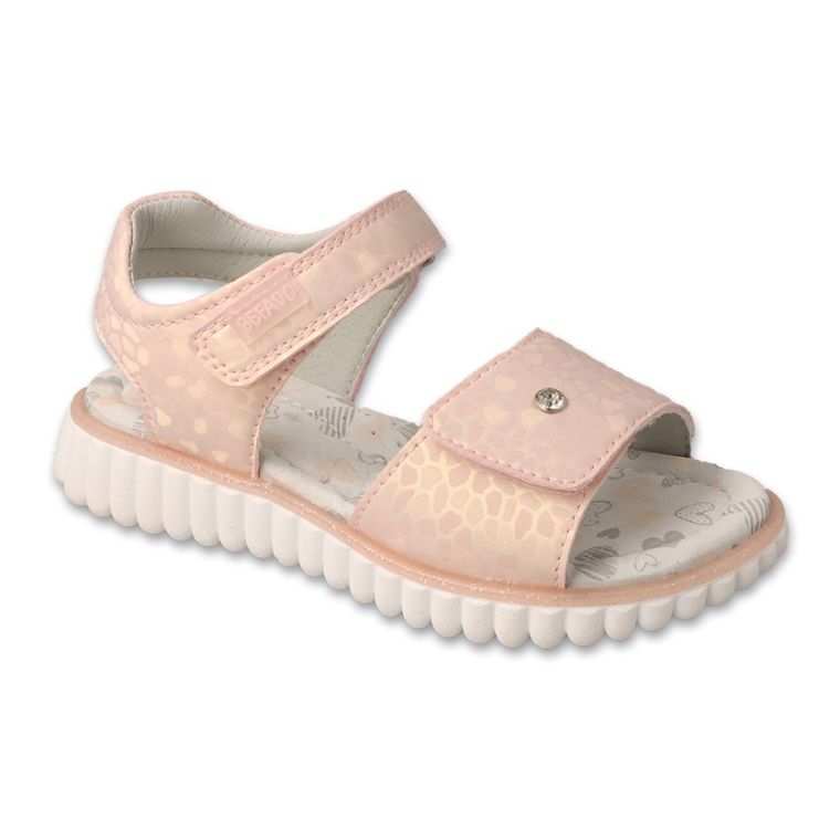 Sandały dziewczęce, różowe, skórzana wkładka, Befado