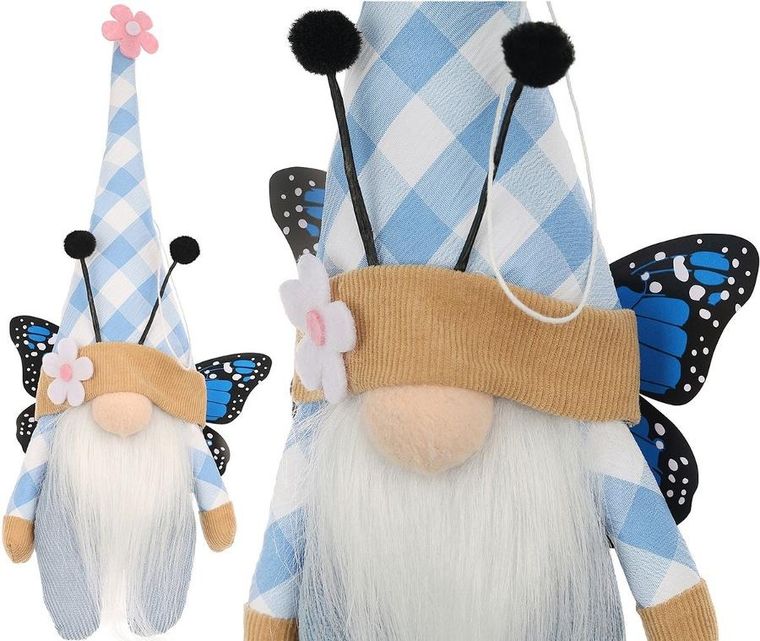 Saska Garden, dekoracja wiosenna, skrzat gnom, motyl, niebieski, 25 cm