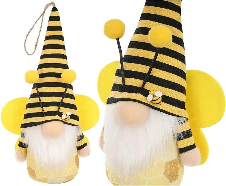 Saska Garden, dekoracja wiosenna, skrzat gnom, pszczółka zawieszka, żółta, 20 cm