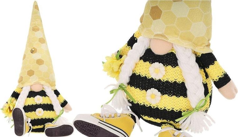 Saska Garden, dekoracja wiosenna, skrzat gnom, siedzący pszczółka w trampkach, 35+6 cm